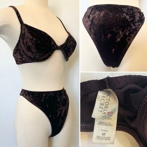 90s Victoria’s Secret Velvet Chocolate Brown Deluxe Vintage Bra Panty 2 PC Set🔥